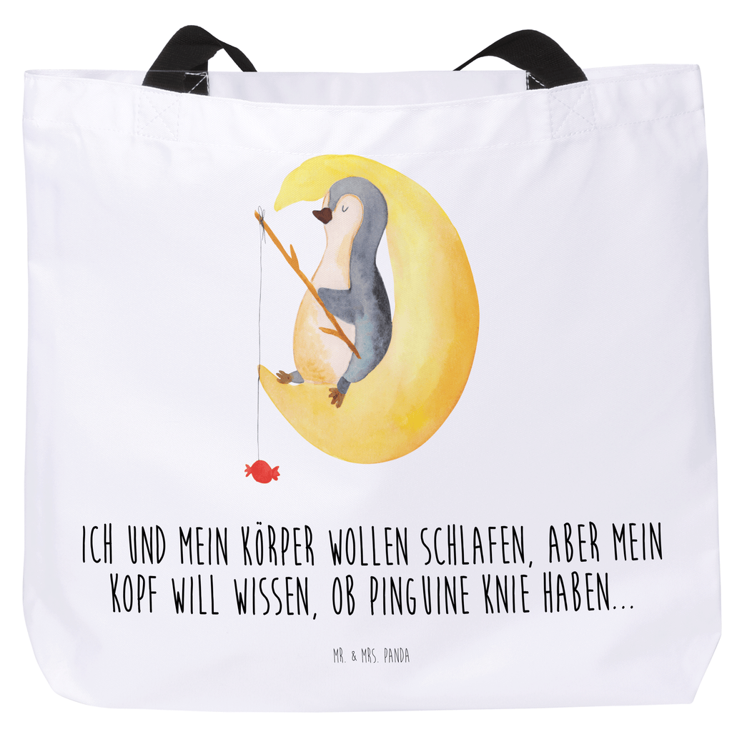 Shopper Pinguin Mond Beutel, Einkaufstasche, Tasche, Strandtasche, Einkaufsbeutel, Shopper, Schultasche, Freizeittasche, Tragebeutel, Schulbeutel, Alltagstasche, Pinguin, Pinguine, Spruch, schlafen, Nachtruhe, Einschlafen, Schlafzimmer, Schlafstörungen, Gästezimmer