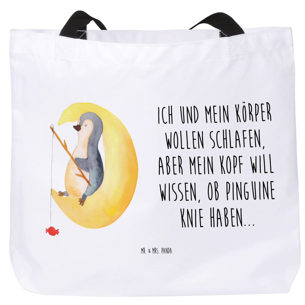 Shopper Pinguin Mond Beutel, Einkaufstasche, Tasche, Strandtasche, Einkaufsbeutel, Shopper, Schultasche, Freizeittasche, Tragebeutel, Schulbeutel, Alltagstasche, Pinguin, Pinguine, Spruch, schlafen, Nachtruhe, Einschlafen, Schlafzimmer, Schlafstörungen, Gästezimmer