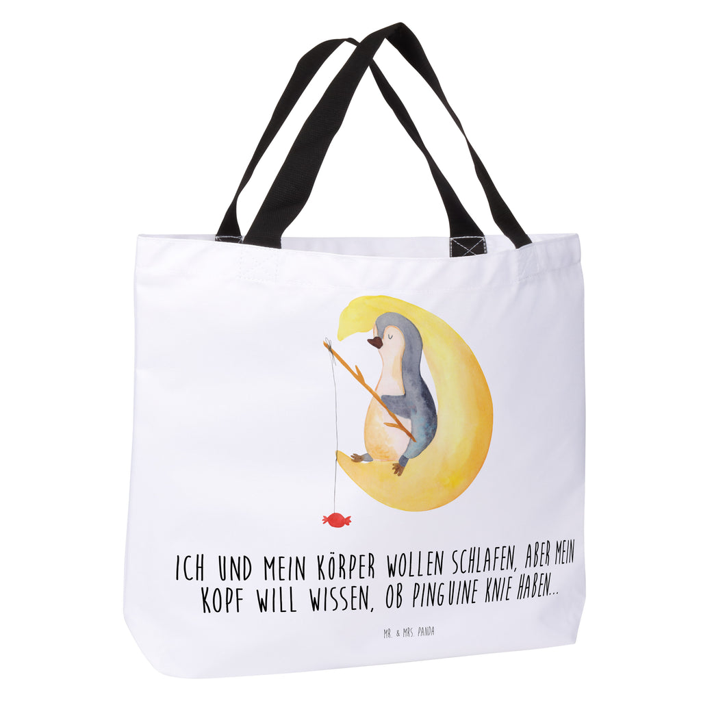 Shopper Pinguin Mond Beutel, Einkaufstasche, Tasche, Strandtasche, Einkaufsbeutel, Shopper, Schultasche, Freizeittasche, Tragebeutel, Schulbeutel, Alltagstasche, Pinguin, Pinguine, Spruch, schlafen, Nachtruhe, Einschlafen, Schlafzimmer, Schlafstörungen, Gästezimmer