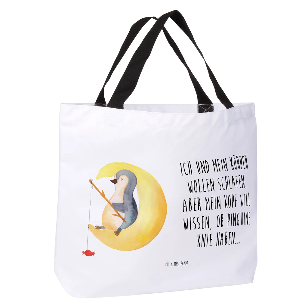 Shopper Pinguin Mond Beutel, Einkaufstasche, Tasche, Strandtasche, Einkaufsbeutel, Shopper, Schultasche, Freizeittasche, Tragebeutel, Schulbeutel, Alltagstasche, Pinguin, Pinguine, Spruch, schlafen, Nachtruhe, Einschlafen, Schlafzimmer, Schlafstörungen, Gästezimmer