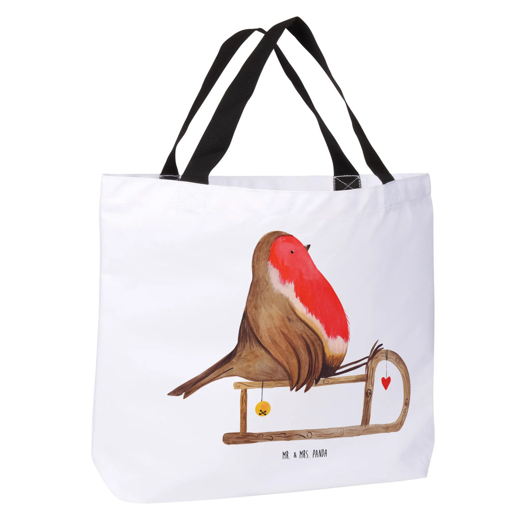 Shopper Rotkehlchen Schlitten Beutel, Einkaufstasche, Tasche, Strandtasche, Einkaufsbeutel, Shopper, Schultasche, Freizeittasche, Tragebeutel, Schulbeutel, Alltagstasche, Winter, Weihnachten, Weihnachtsdeko, Nikolaus, Advent, Heiligabend, Wintermotiv, Schlitten, Vogel