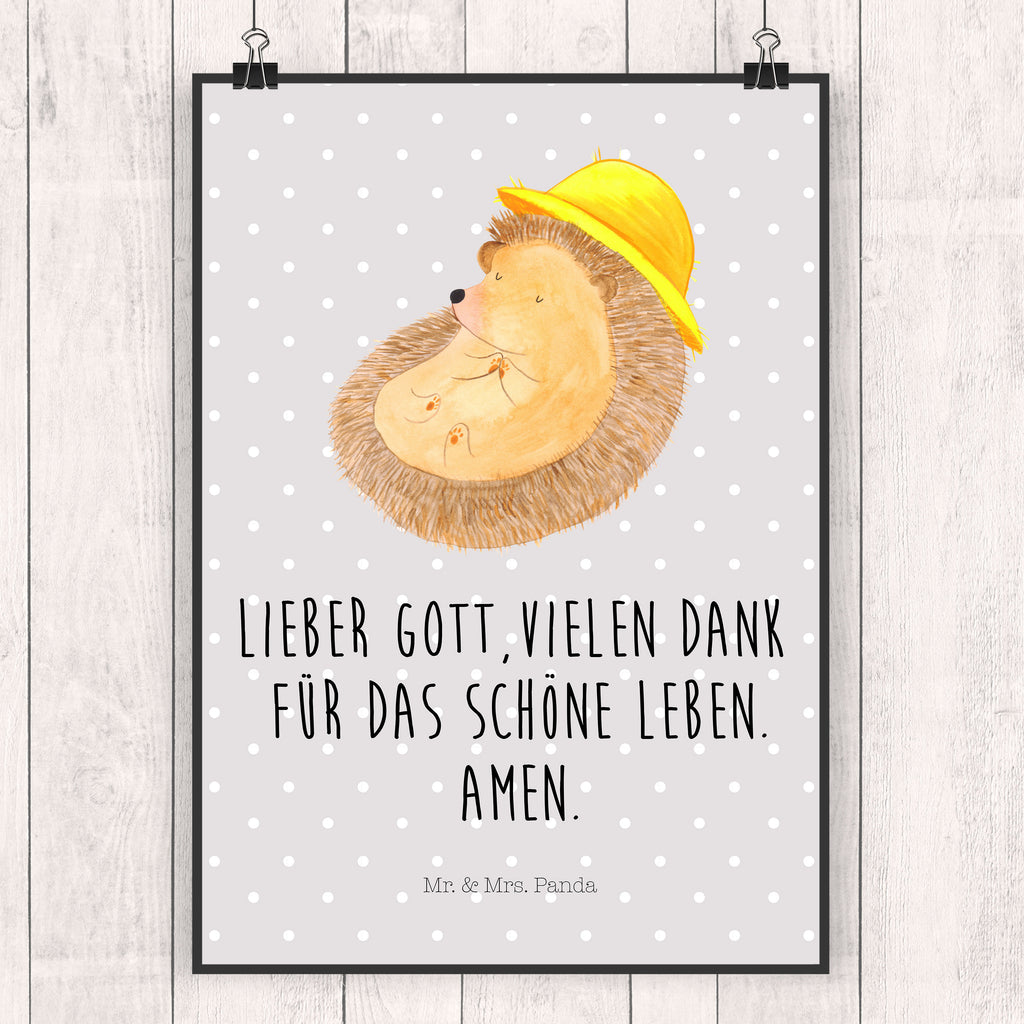 Poster Igel betet Poster, Wandposter, Bild, Wanddeko, Küchenposter, Kinderposter, Wanddeko Bild, Raumdekoration, Wanddekoration, Handgemaltes Poster, Mr. & Mrs. Panda Poster, Designposter, Kunstdruck, Posterdruck, Tiermotive, Gute Laune, lustige Sprüche, Tiere, Igel, Igel mit Hut, Sonnenhut, Gott, Amen, beten, Leben, Dankbarkeit, Dankbar sein, dankbar, genießen