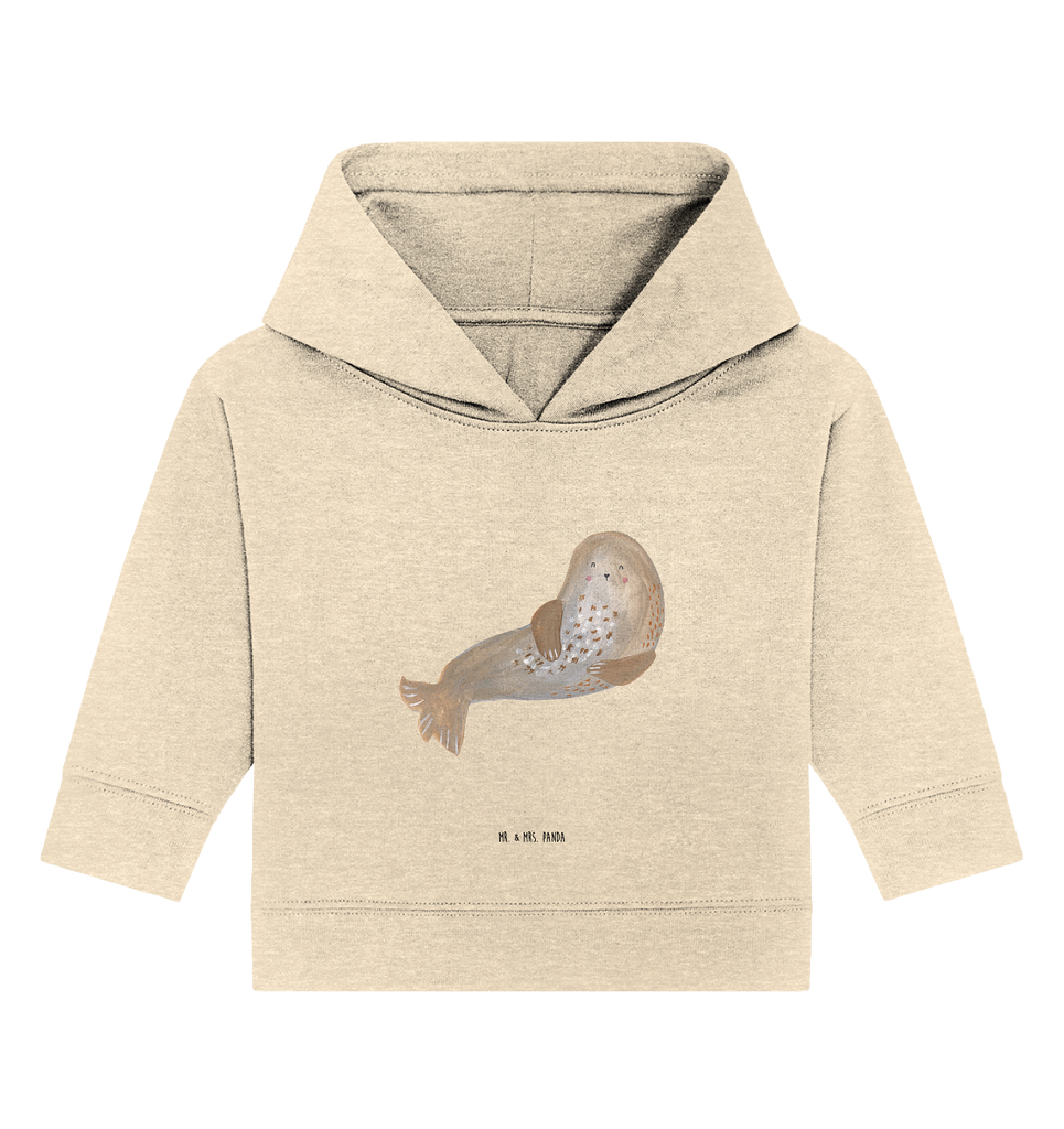 Organic Baby Hoodie Robbe Lachen Baby Kapuzenshirt, Baby Kapuzensweatshirt, Baby Hoodie, Baby Pullover, Tiermotive, Gute Laune, lustige Sprüche, Tiere, Robbe, Robben, Seehund, Strand, Meerestier, Ostsee, Nordsee