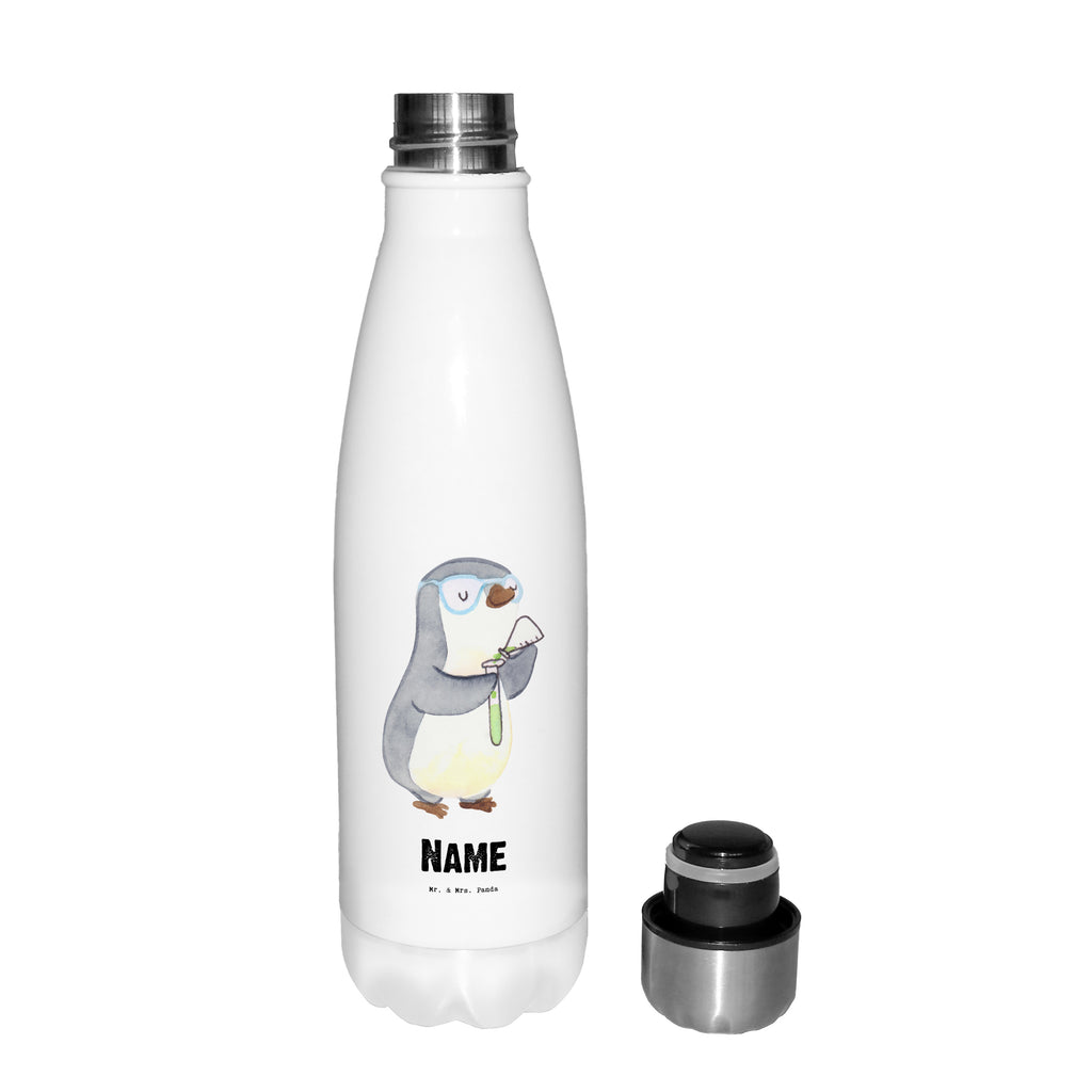 Personalisierte Thermosflasche Chemielaborant mit Herz Personalisierte Isolierflasche, Personalisierte Thermoflasche, Personalisierte Trinkflasche, Trinkflasche Mit Namen, Wunschname, Bedrucken, Namensflasche, Beruf, Ausbildung, Jubiläum, Abschied, Rente, Kollege, Kollegin, Geschenk, Schenken, Arbeitskollege, Mitarbeiter, Firma, Danke, Dankeschön, Chemiker, Chemielaborant, Naturwissenschaftler, Labor, Studium, Forschung, Wissenschaftler