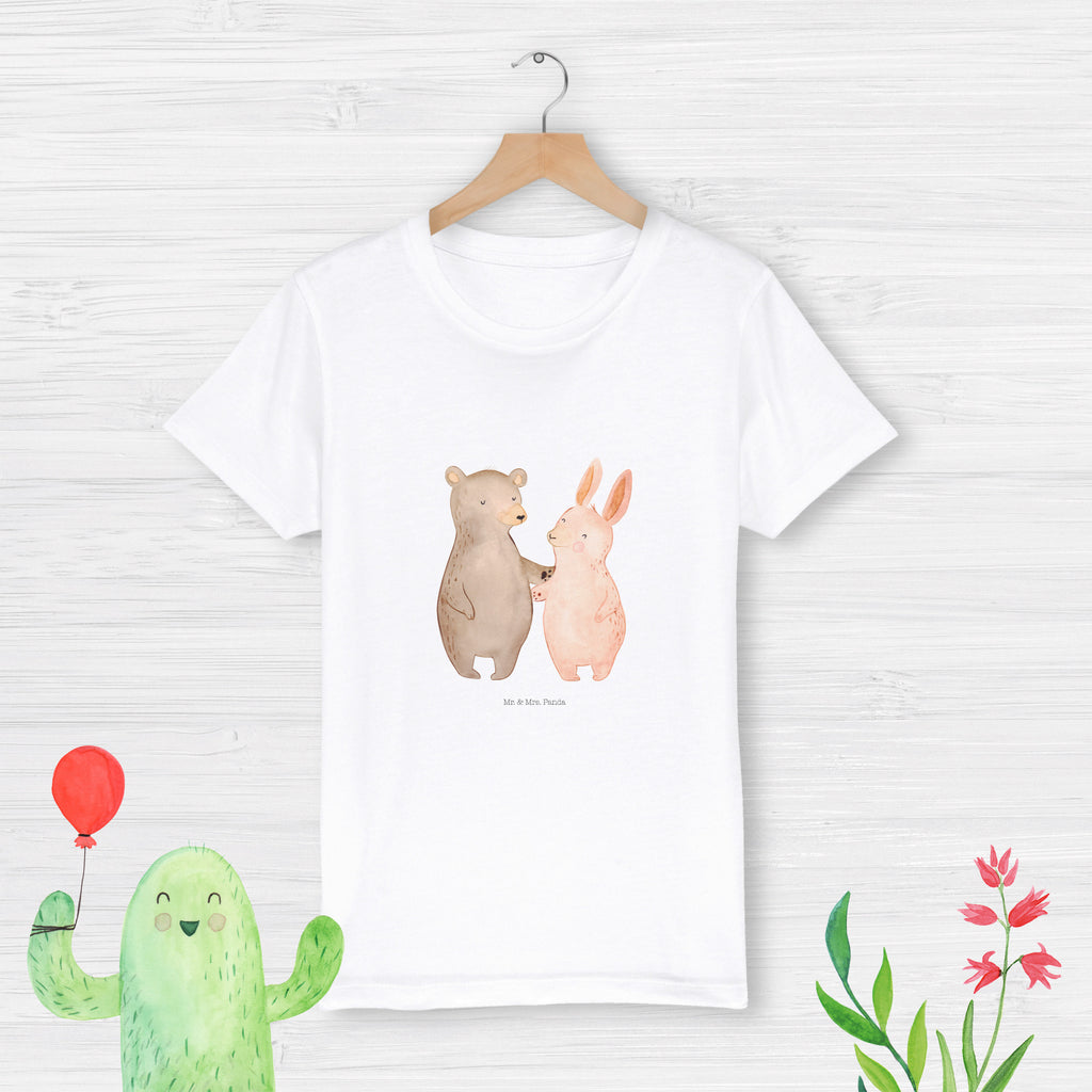 Organic Kinder T-Shirt Bär und Hase Umarmen Kinder T-Shirt, Kinder T-Shirt Mädchen, Kinder T-Shirt Jungen, Liebe, Partner, Freund, Freundin, Ehemann, Ehefrau, Heiraten, Verlobung, Heiratsantrag, Liebesgeschenk, Jahrestag, Hocheitstag, Freunde, bester Freund, Hase, Bär, Bärchen, best friends