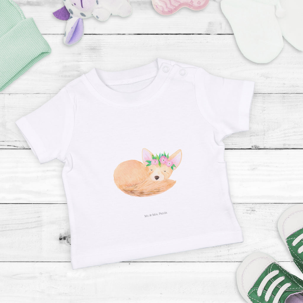 Organic Baby Shirt Wüstenfuchs Blumen Baby T-Shirt, Jungen Baby T-Shirt, Mädchen Baby T-Shirt, Shirt, Afrika, Wildtiere, Wüste, Wüstenfuchs, Blumen, Blumenkranz, Glücklich