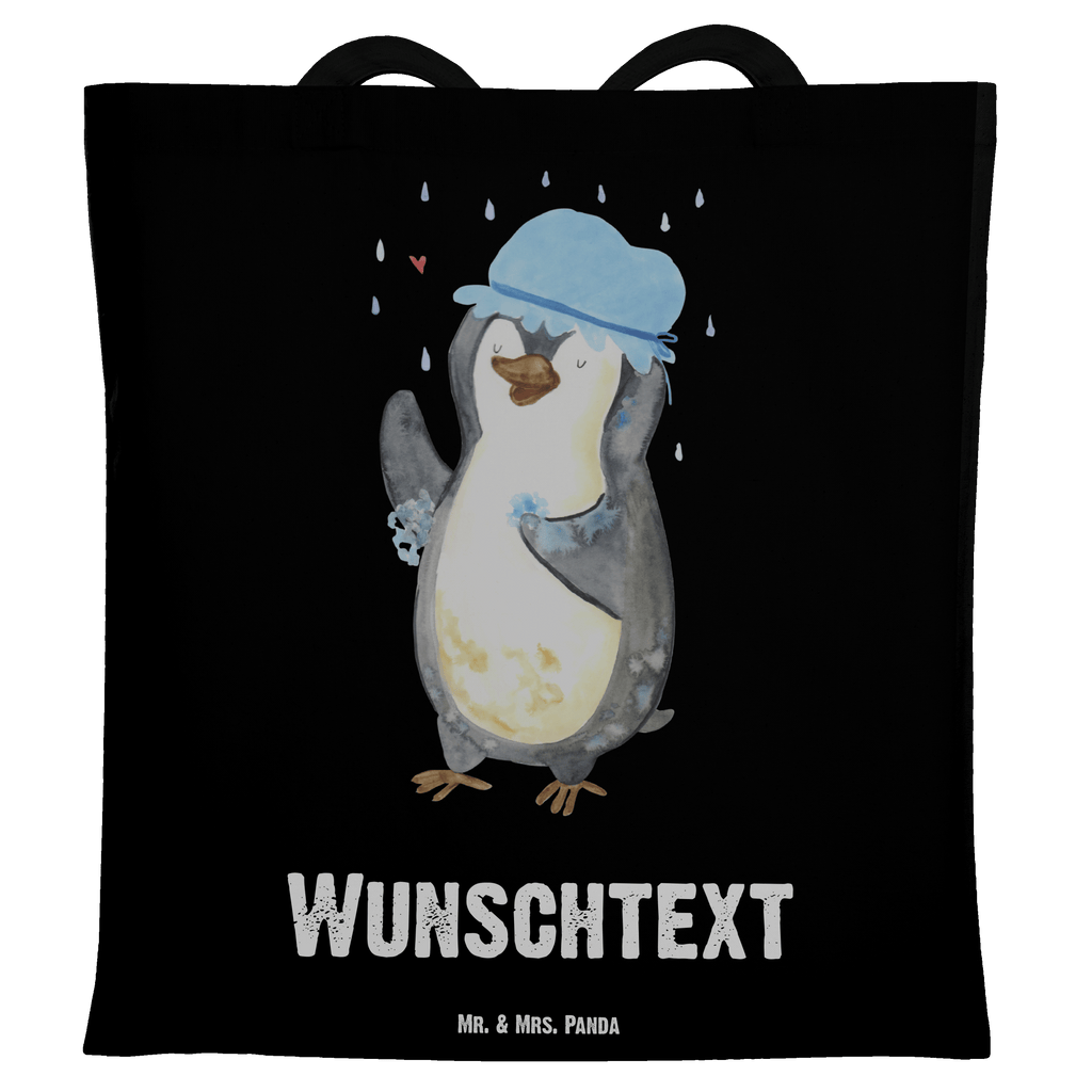 Personalisierte Tragetasche Pinguin duscht Personalisierte Beuteltasche, Personalisierter Beutel, Personalisierte Einkaufstasche, Personalisierter Jutebeutel, Personalisierter Stoffbeutel, Tragetasche mit Namen, Einkaufstasche mit Namen, Stoffbeutel mit Namen, Personalisierte Tasche, Personalisierte Jutetasche, Personalisierte Kindergartentasche, Pinguin, Pinguine, Dusche, duschen, Lebensmotto, Motivation, Neustart, Neuanfang, glücklich sein