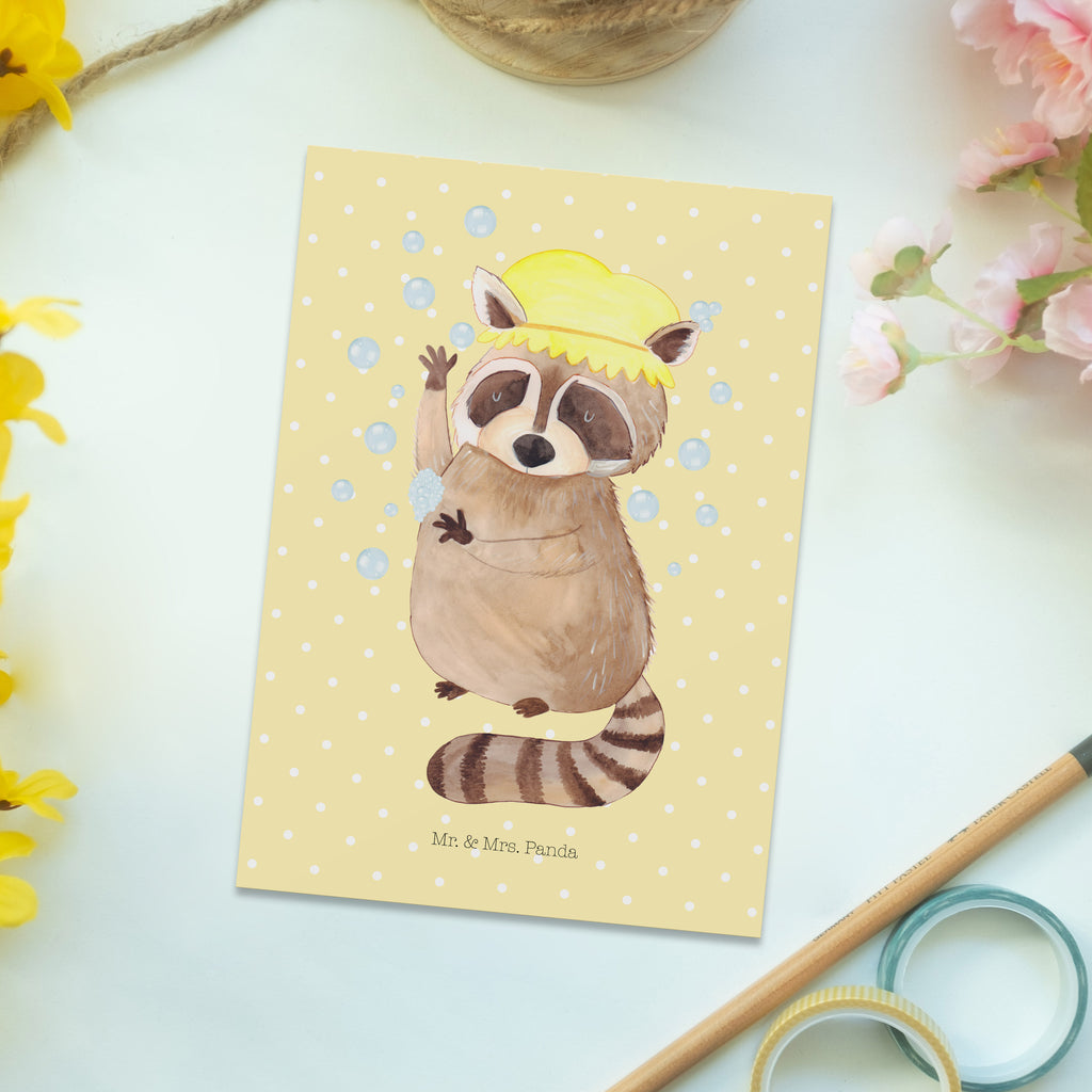 Postkarte Waschbär Postkarte, Karte, Geschenkkarte, Grußkarte, Einladung, Ansichtskarte, Geburtstagskarte, Einladungskarte, Dankeskarte, Ansichtskarten, Einladung Geburtstag, Einladungskarten Geburtstag, Tiermotive, Gute Laune, lustige Sprüche, Tiere, Waschbär, Tagträumen, Plan, Fröhlich, waschen, Seifenblasen