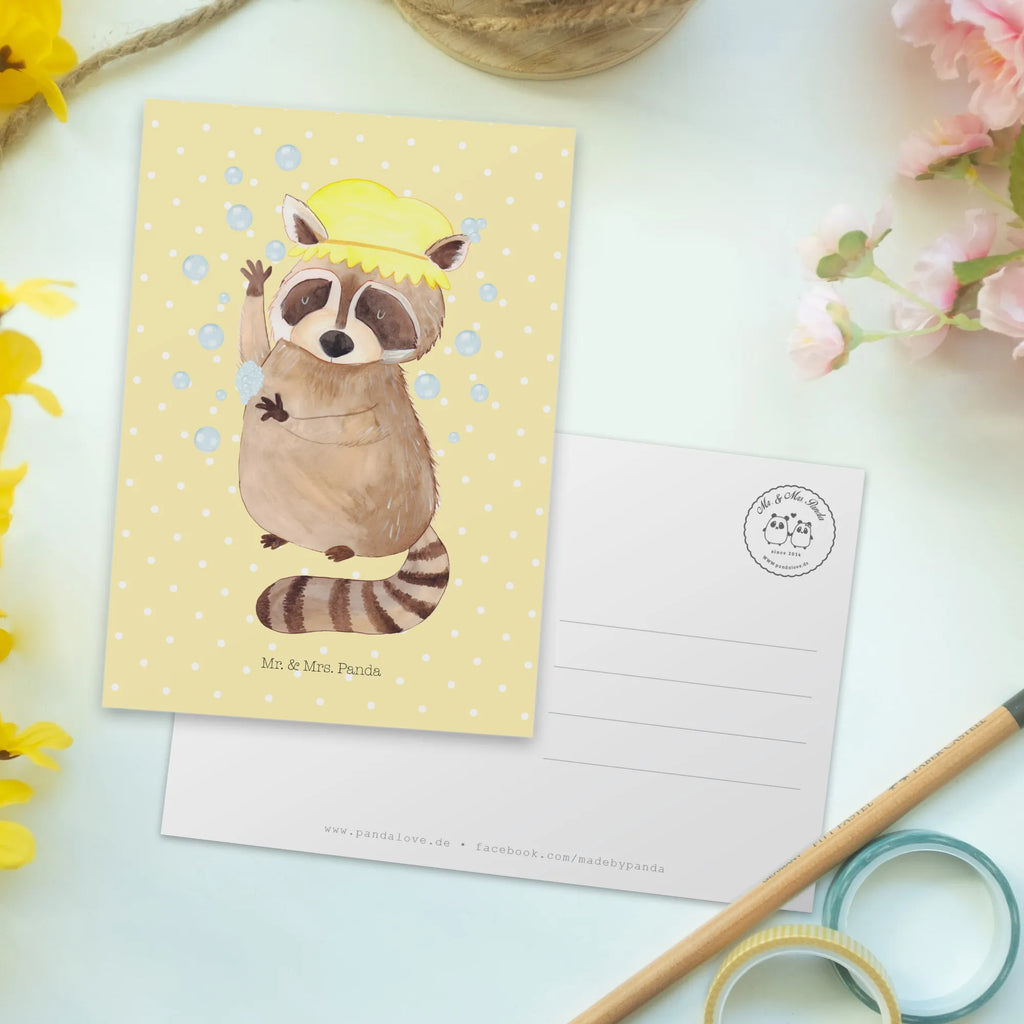 Postkarte Waschbär Postkarte, Karte, Geschenkkarte, Grußkarte, Einladung, Ansichtskarte, Geburtstagskarte, Einladungskarte, Dankeskarte, Ansichtskarten, Einladung Geburtstag, Einladungskarten Geburtstag, Tiermotive, Gute Laune, lustige Sprüche, Tiere, Waschbär, Tagträumen, Plan, Fröhlich, waschen, Seifenblasen