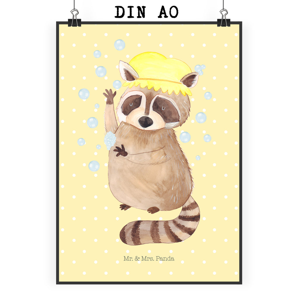 Poster Waschbär Poster, Wandposter, Bild, Wanddeko, Küchenposter, Kinderposter, Wanddeko Bild, Raumdekoration, Wanddekoration, Handgemaltes Poster, Mr. & Mrs. Panda Poster, Designposter, Kunstdruck, Posterdruck, Tiermotive, Gute Laune, lustige Sprüche, Tiere, Waschbär, Tagträumen, Plan, Fröhlich, waschen, Seifenblasen