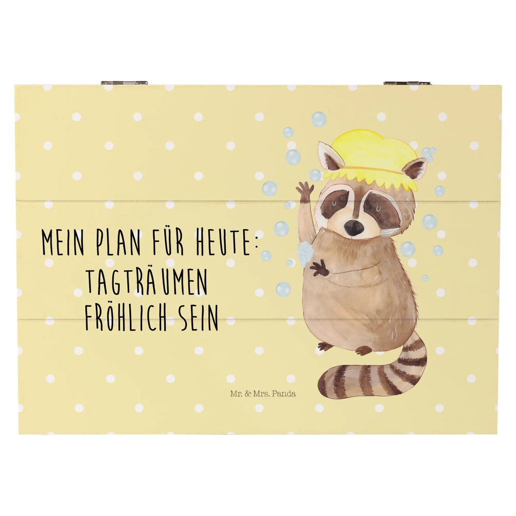 Holzkiste Waschbär Holzkiste, Kiste, Schatzkiste, Truhe, Schatulle, XXL, Erinnerungsbox, Erinnerungskiste, Dekokiste, Aufbewahrungsbox, Geschenkbox, Geschenkdose, Tiermotive, Gute Laune, lustige Sprüche, Tiere, Waschbär, Tagträumen, Plan, Fröhlich, waschen, Seifenblasen