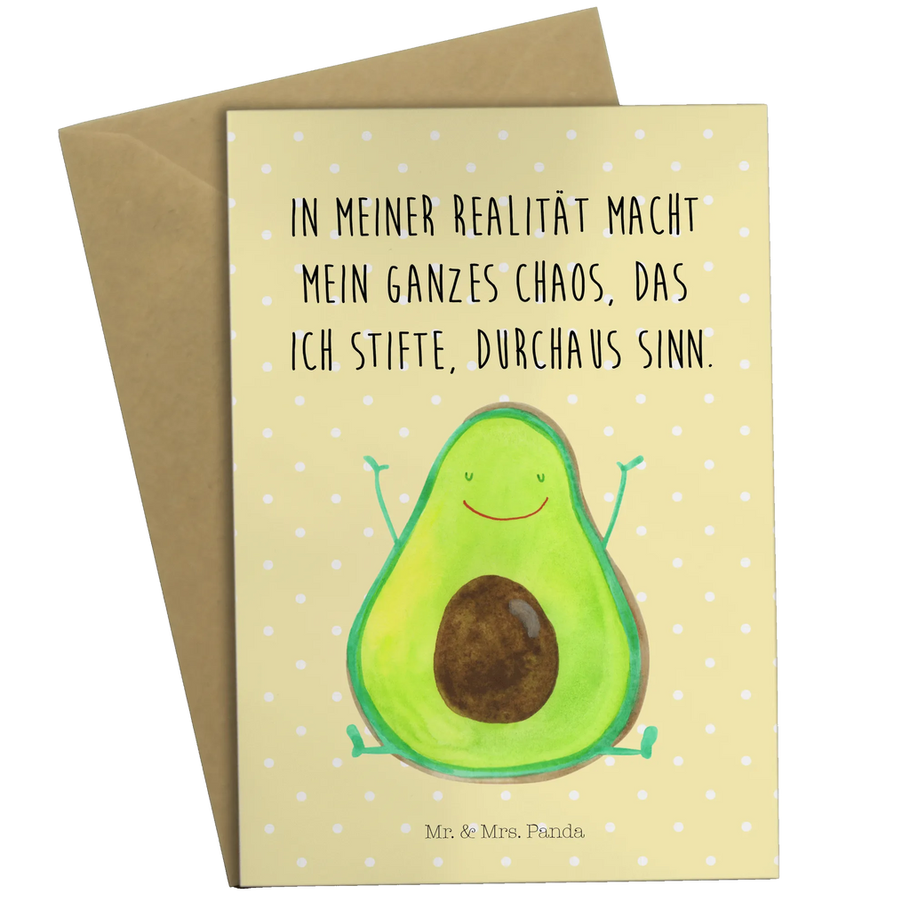 Grußkarte Avocado Glücklich Grußkarte, Klappkarte, Einladungskarte, Glückwunschkarte, Hochzeitskarte, Geburtstagskarte, Karte, Ansichtskarten, Avocado, Veggie, Vegan, Gesund, Chaos