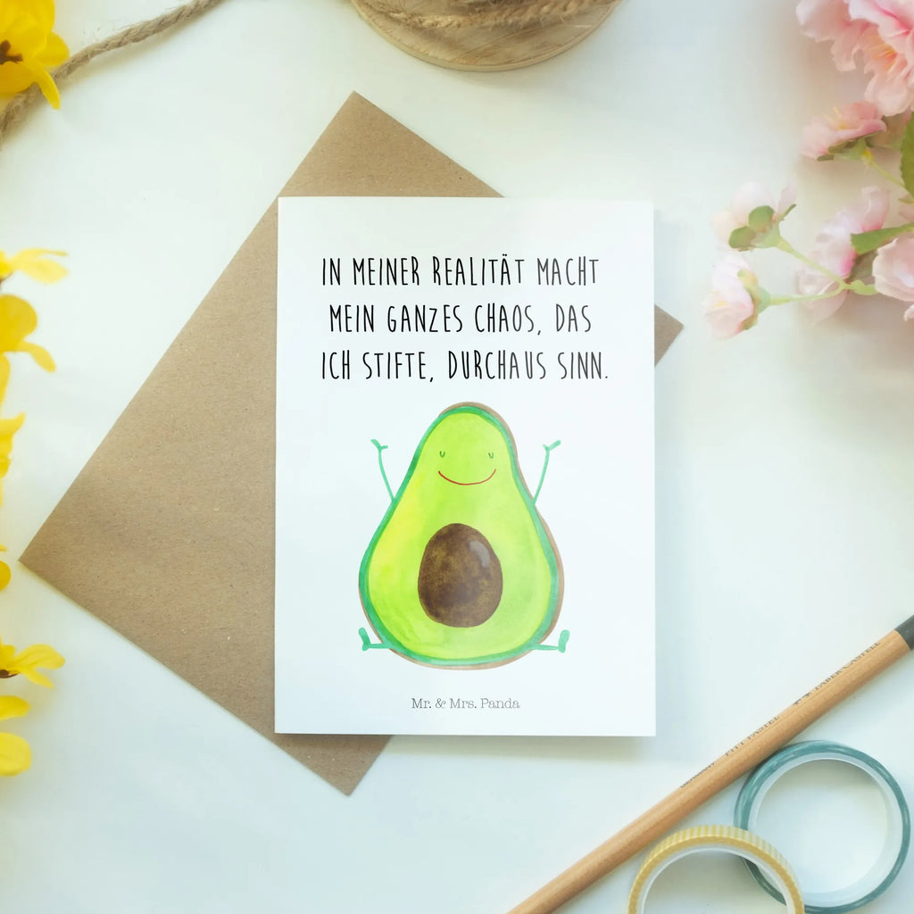 Grußkarte Avocado Glücklich Grußkarte, Klappkarte, Einladungskarte, Glückwunschkarte, Hochzeitskarte, Geburtstagskarte, Karte, Ansichtskarten, Avocado, Veggie, Vegan, Gesund, Chaos