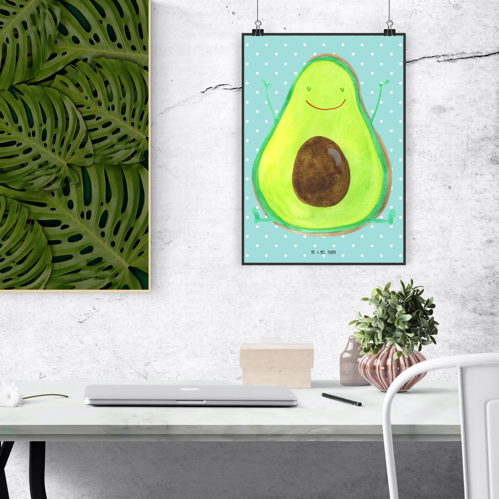 Poster Avocado Glücklich Poster, Wandposter, Bild, Wanddeko, Küchenposter, Kinderposter, Wanddeko Bild, Raumdekoration, Wanddekoration, Handgemaltes Poster, Mr. & Mrs. Panda Poster, Designposter, Kunstdruck, Posterdruck, Avocado, Veggie, Vegan, Gesund, Chaos