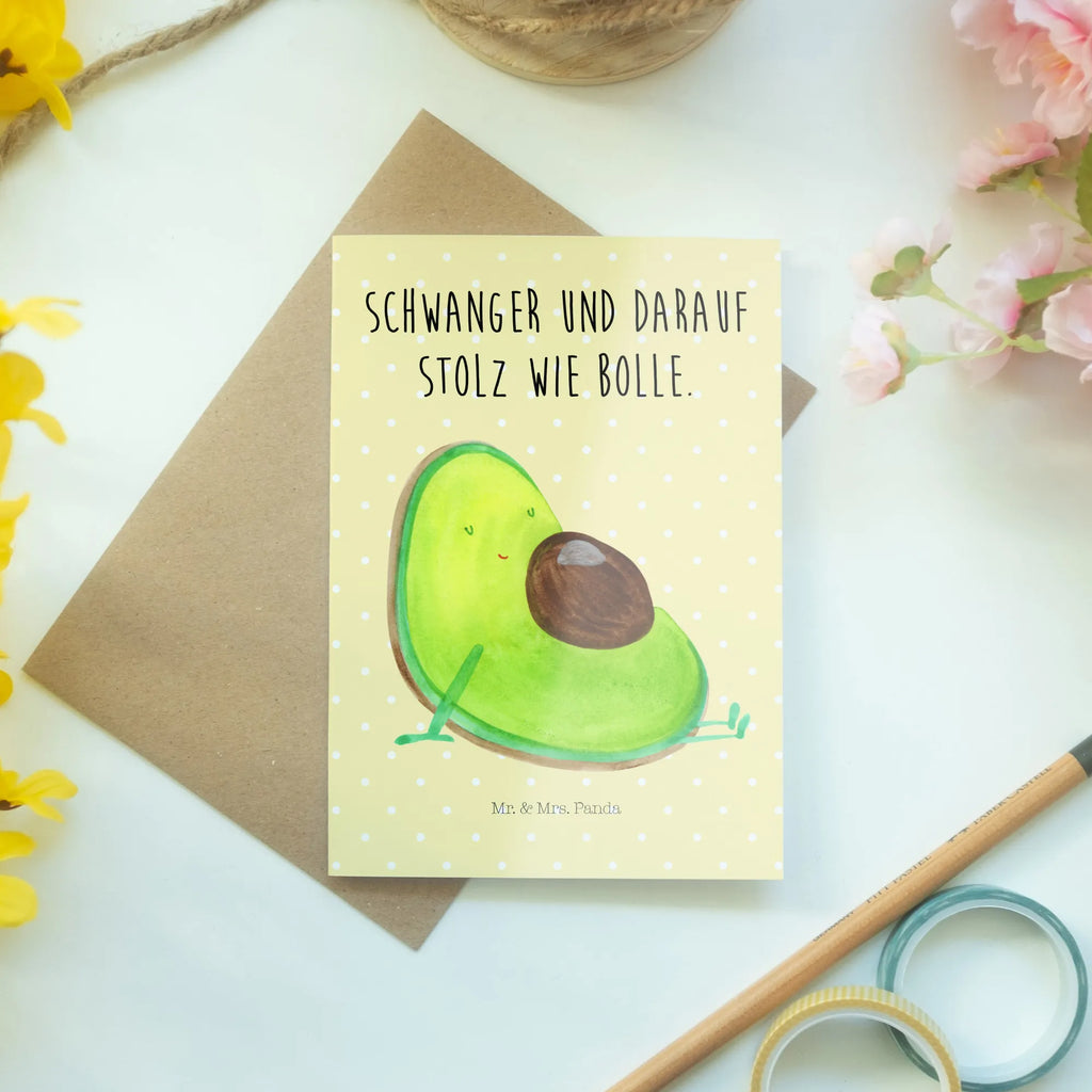 Grußkarte Avocado Schwangerschaft Grußkarte, Klappkarte, Einladungskarte, Glückwunschkarte, Hochzeitskarte, Geburtstagskarte, Karte, Ansichtskarten, Avocado, Veggie, Vegan, Gesund, schwanger, Schwangerschaft, Babyparty, Babyshower