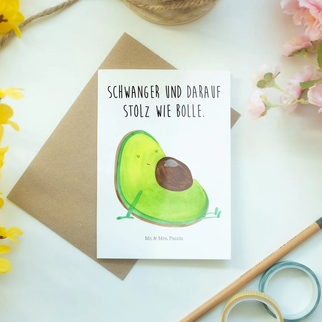 Grußkarte Avocado Schwangerschaft Grußkarte, Klappkarte, Einladungskarte, Glückwunschkarte, Hochzeitskarte, Geburtstagskarte, Karte, Ansichtskarten, Avocado, Veggie, Vegan, Gesund, schwanger, Schwangerschaft, Babyparty, Babyshower