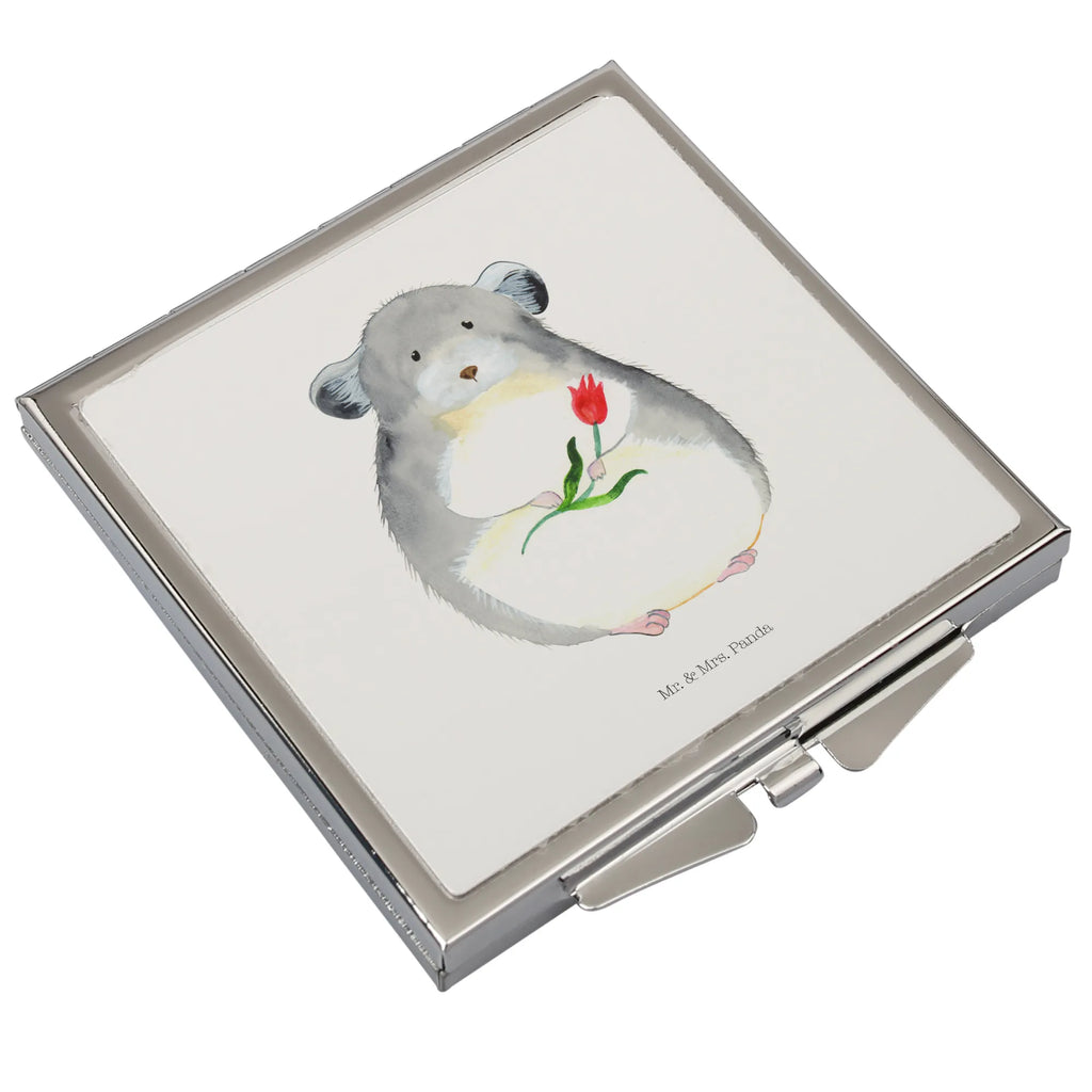 Handtaschenspiegel quadratisch Chinchilla Blume Spiegel, Handtasche, Quadrat, silber, schminken, Schminkspiegel, Tiermotive, Gute Laune, lustige Sprüche, Tiere, Chinchilla, Chinchillas, Liebeskummer, Kummer, Depressionen, traurig sein, Chaos, Glücklichsein, Büro, Büroalltag