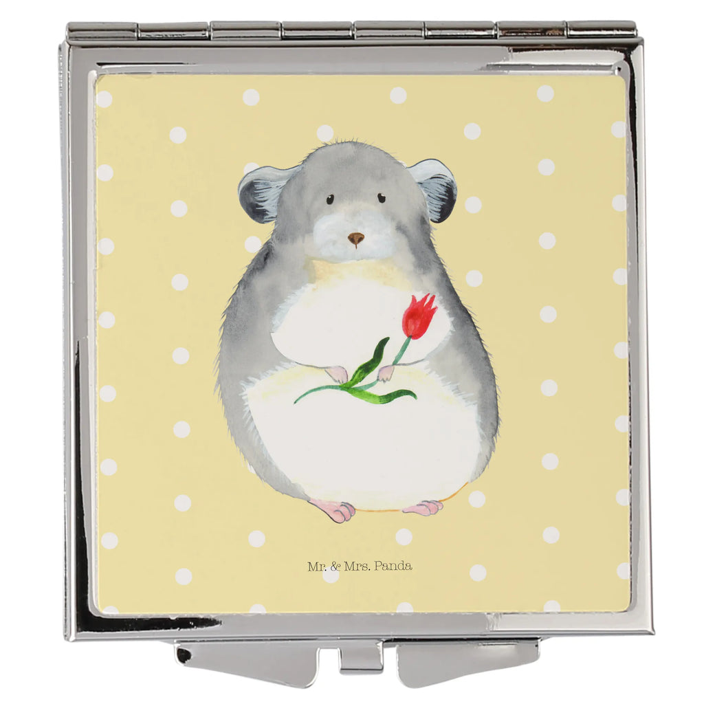 Handtaschenspiegel quadratisch Chinchilla Blume Spiegel, Handtasche, Quadrat, silber, schminken, Schminkspiegel, Tiermotive, Gute Laune, lustige Sprüche, Tiere, Chinchilla, Chinchillas, Liebeskummer, Kummer, Depressionen, traurig sein, Chaos, Glücklichsein, Büro, Büroalltag