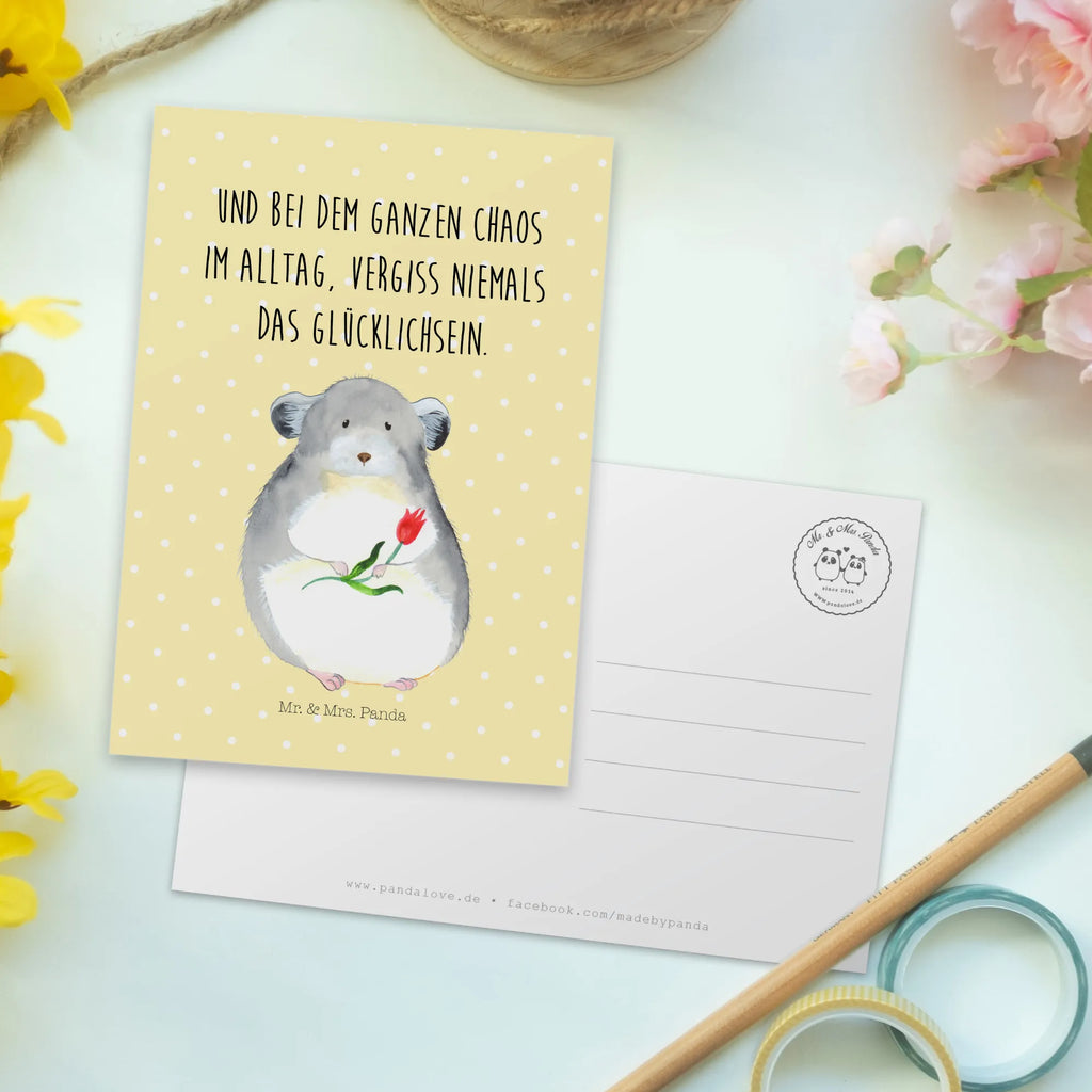 Postkarte Chinchilla Blume Postkarte, Karte, Geschenkkarte, Grußkarte, Einladung, Ansichtskarte, Geburtstagskarte, Einladungskarte, Dankeskarte, Ansichtskarten, Einladung Geburtstag, Einladungskarten Geburtstag, Tiermotive, Gute Laune, lustige Sprüche, Tiere, Chinchilla, Chinchillas, Liebeskummer, Kummer, Depressionen, traurig sein, Chaos, Glücklichsein, Büro, Büroalltag