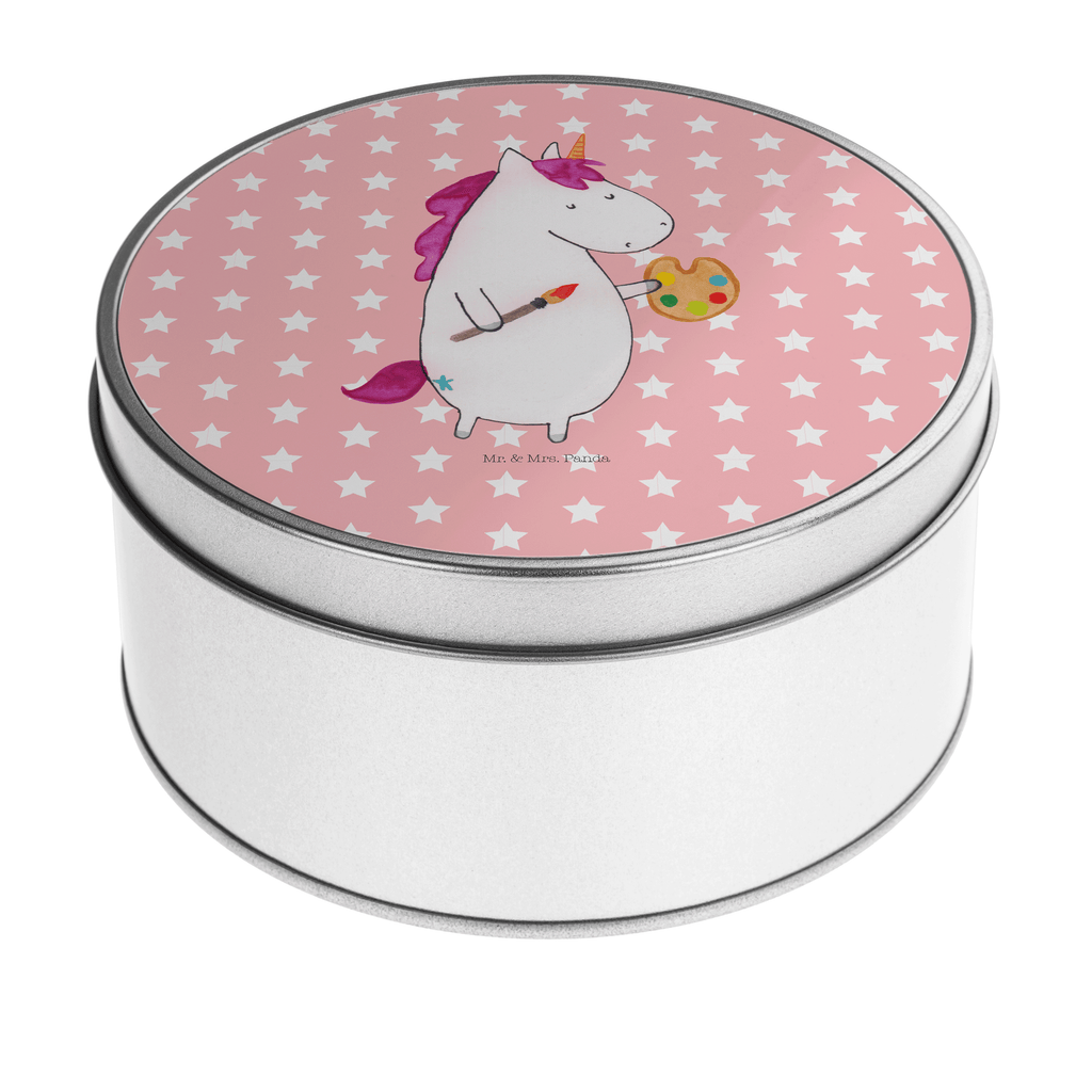 Blechdose rund Einhorn Künstler Metalldose, Keksdose, Dose, Vorratsdose, Geschenkbox, Lunchbox, Aufbewahrungsbox, Vorratsdosen, Metallkiste, Metallbox, Metallboxen, Aufbewahrungskiste, Geschenkkiste, Blechdosen mit Deckel, Metallkiste mit Deckel, Vorratsdosen mit Deckel, Metall Dose, Einhorn, Einhörner, Einhorn Deko, Pegasus, Unicorn, Englisch, Künstler, Artist, Malen, Zeichnen, Welt, Farbe, Stift, Pinsel, Geschenk, Maler