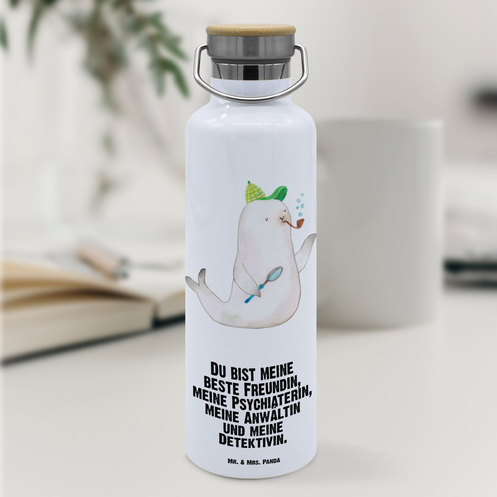 Trinkflasche Robbe Sherlock Thermosflasche, Isolierflasche, Edelstahl, Trinkflasche, isoliert, Wamrhaltefunktion, Sportflasche, Flasche zum Sport, Sportlerflasche, Tiermotive, Gute Laune, lustige Sprüche, Tiere