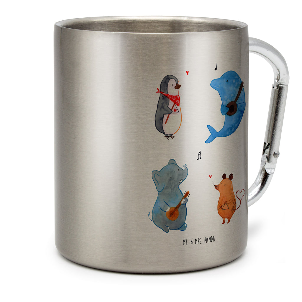 Edelstahlbecher Big Band Edelstahltasse, Karabiner, Edelstahlbecher, Outdoor, Camping, Tasse, Becher, Tiermotive, Gute Laune, lustige Sprüche, Tiere, Hund, Pinguin, Maus, Elefant, Delfin, Gitarre, Band, Triangel, Musikanten, Musik