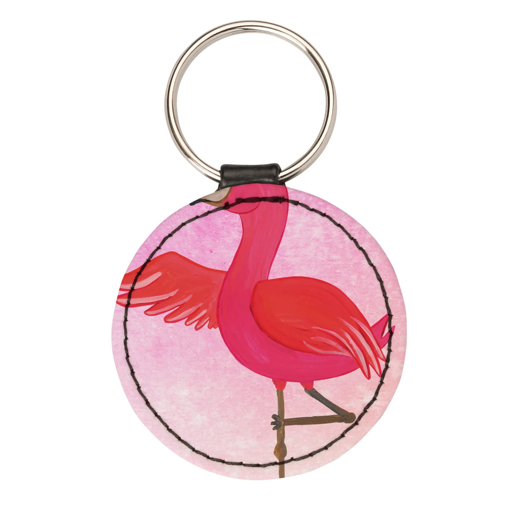 Rund Schlüsselanhänger Flamingo Yoga Schlüsselanhänger, Anhänger, Taschenanhänger, Glücksbringer, Schutzengel, Flamingo, Vogel, Yoga, Namaste, Achtsamkeit, Yoga-Übung, Entspannung, Ärger, Aufregen, Tiefenentspannung