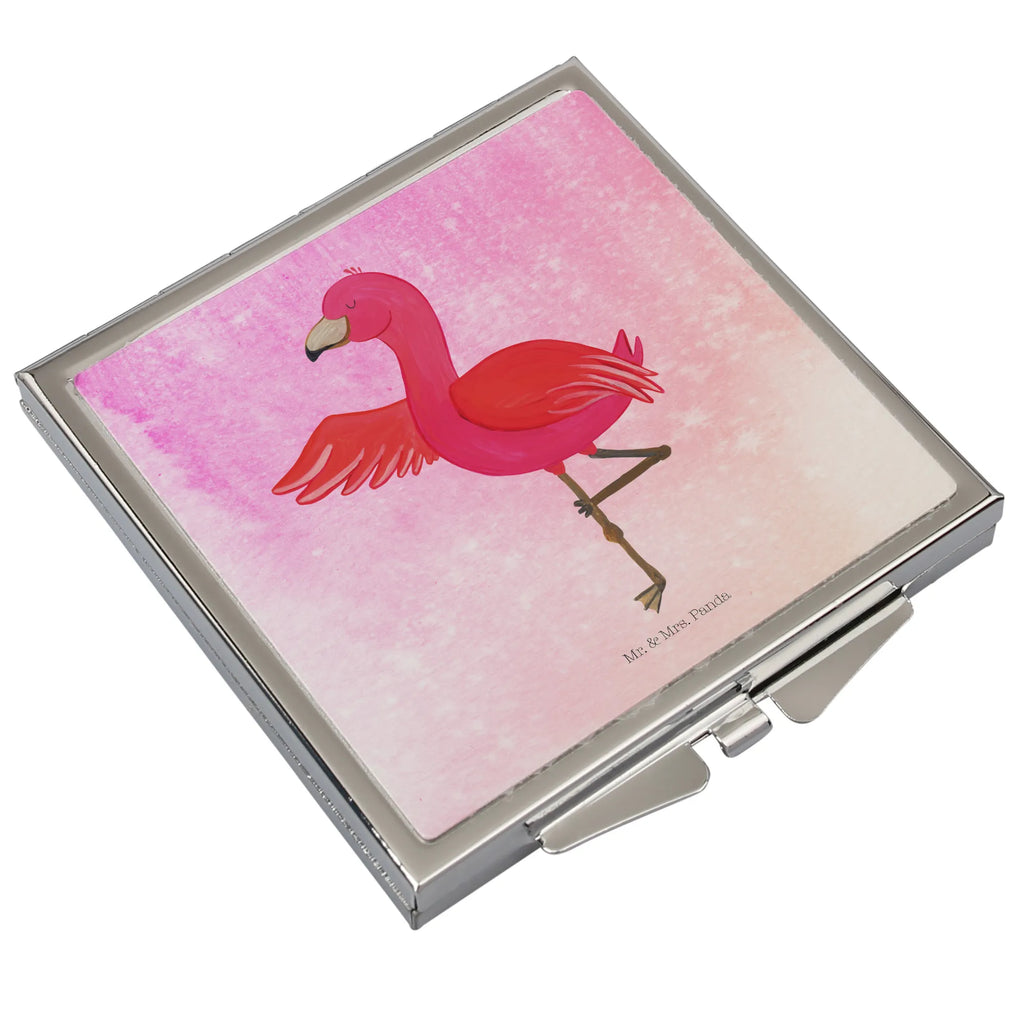 Handtaschenspiegel quadratisch Flamingo Yoga Spiegel, Handtasche, Quadrat, silber, schminken, Schminkspiegel, Flamingo, Vogel, Yoga, Namaste, Achtsamkeit, Yoga-Übung, Entspannung, Ärger, Aufregen, Tiefenentspannung