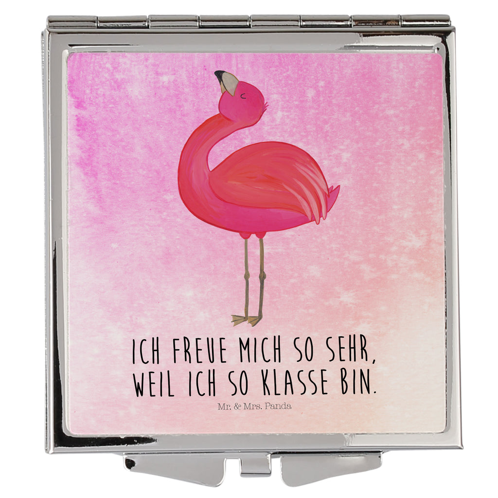 Handtaschenspiegel quadratisch Flamingo Stolz Spiegel, Handtasche, Quadrat, silber, schminken, Schminkspiegel, Flamingo, stolz, Freude, Selbstliebe, Selbstakzeptanz, Freundin, beste Freundin, Tochter, Mama, Schwester