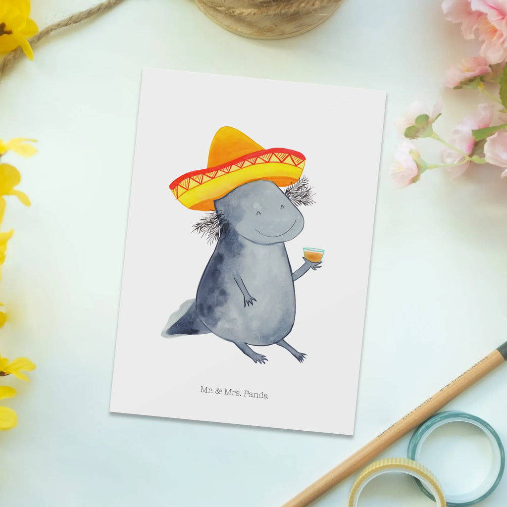 Postkarte Axolotl Tequila Postkarte, Karte, Geschenkkarte, Grußkarte, Einladung, Ansichtskarte, Geburtstagskarte, Einladungskarte, Dankeskarte, Ansichtskarten, Einladung Geburtstag, Einladungskarten Geburtstag, Axolotl, Molch, Mexico, Mexiko, Sombrero, Zitrone, Tequila, Motivation, Spruch, Schwanzlurch, Lurch, Lurche, Axolot, Feuerdrache, Feuersalamander