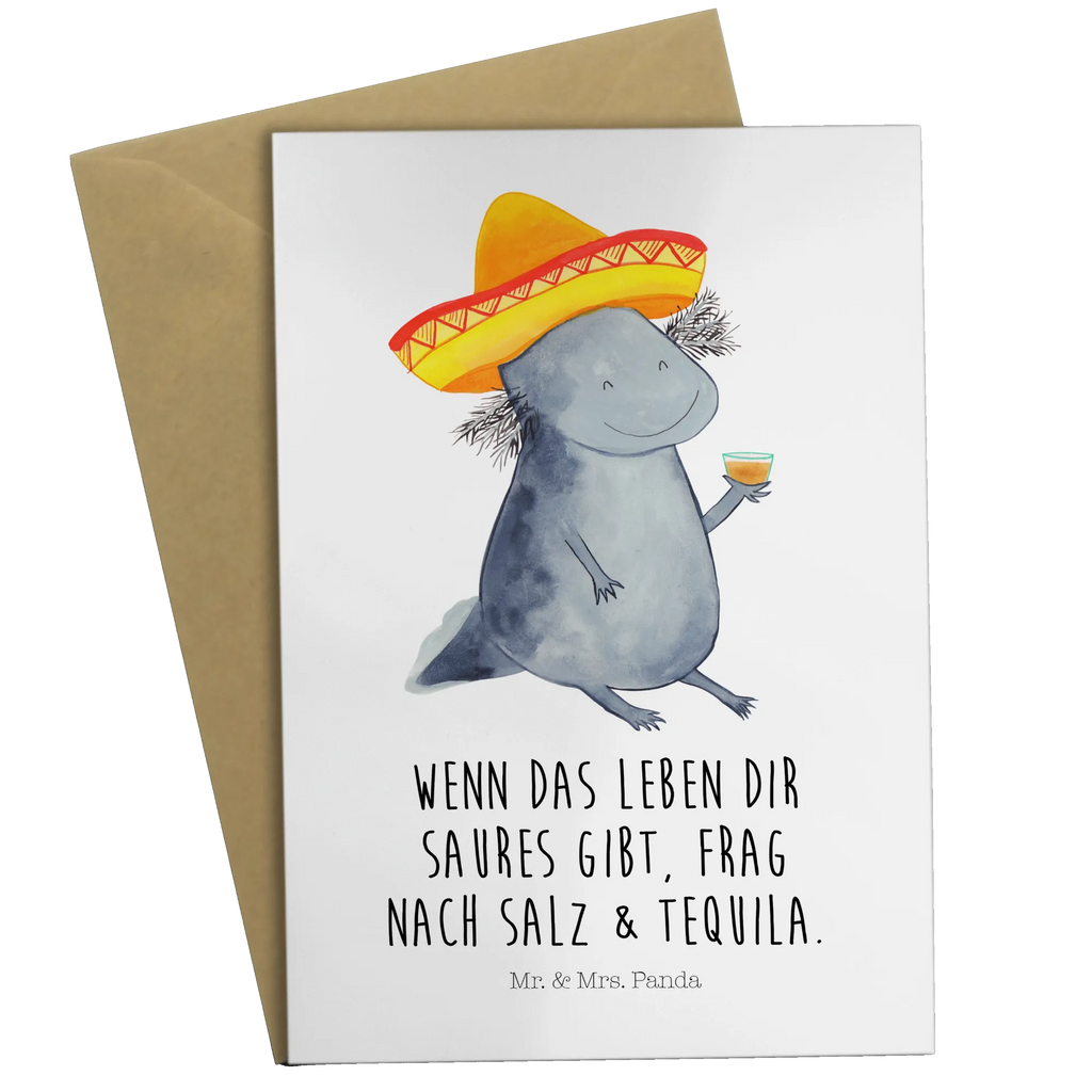 Grußkarte Axolotl Tequila Grußkarte, Klappkarte, Einladungskarte, Glückwunschkarte, Hochzeitskarte, Geburtstagskarte, Karte, Ansichtskarten, Axolotl, Molch, Mexico, Mexiko, Sombrero, Zitrone, Tequila, Motivation, Spruch, Schwanzlurch, Lurch, Lurche, Axolot, Feuerdrache, Feuersalamander