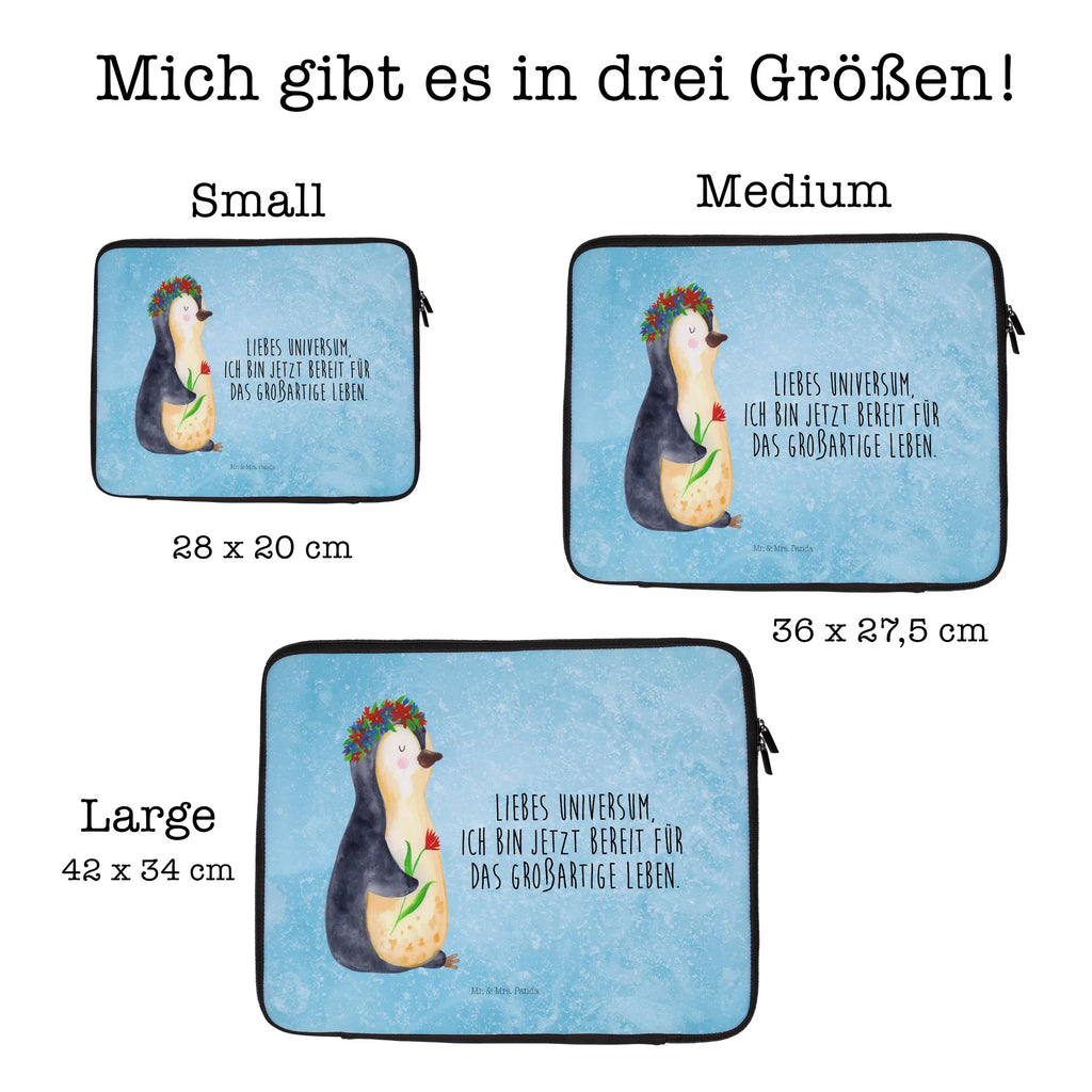 Notebook Tasche Pinguin Blumen Notebook Tasche, Laptop, Computertasche, Tasche, Notebook-Tasche, Notebook-Reisehülle, Notebook Schutz, Pinguin, Pinguine, Blumenkranz, Universum, Leben, Wünsche, Ziele, Lebensziele, Motivation, Lebenslust, Liebeskummer, Geschenkidee