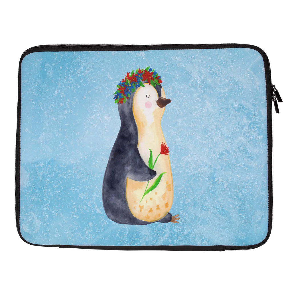 Notebook Tasche Pinguin Blumen Notebook Tasche, Laptop, Computertasche, Tasche, Notebook-Tasche, Notebook-Reisehülle, Notebook Schutz, Pinguin, Pinguine, Blumenkranz, Universum, Leben, Wünsche, Ziele, Lebensziele, Motivation, Lebenslust, Liebeskummer, Geschenkidee