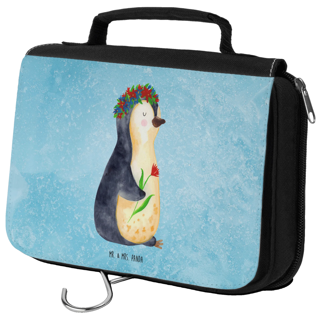 Kulturbeutel Pinguin Blumen Kulturbeutel, Zum Aufhängen, Waschtasche, Kosmetiktasche, Damen, Herren, Aufbewahrungstasche, Schminktasche, Kosmetikbeutel, Organizer, Kulturtasche, Schminkutensil, Pinguin, Pinguine, Blumenkranz, Universum, Leben, Wünsche, Ziele, Lebensziele, Motivation, Lebenslust, Liebeskummer, Geschenkidee