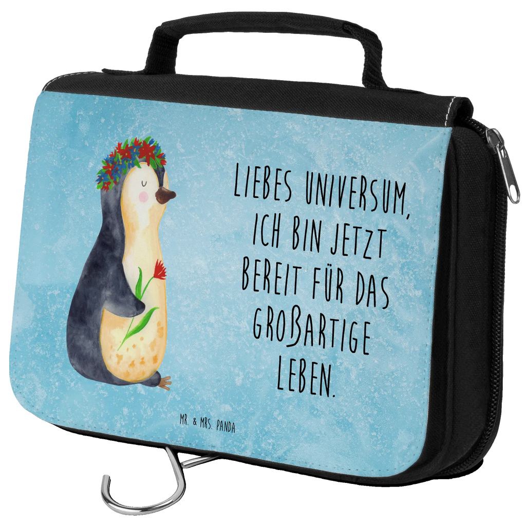 Kulturbeutel Pinguin Blumen Kulturbeutel, Zum Aufhängen, Waschtasche, Kosmetiktasche, Damen, Herren, Aufbewahrungstasche, Schminktasche, Kosmetikbeutel, Organizer, Kulturtasche, Schminkutensil, Pinguin, Pinguine, Blumenkranz, Universum, Leben, Wünsche, Ziele, Lebensziele, Motivation, Lebenslust, Liebeskummer, Geschenkidee