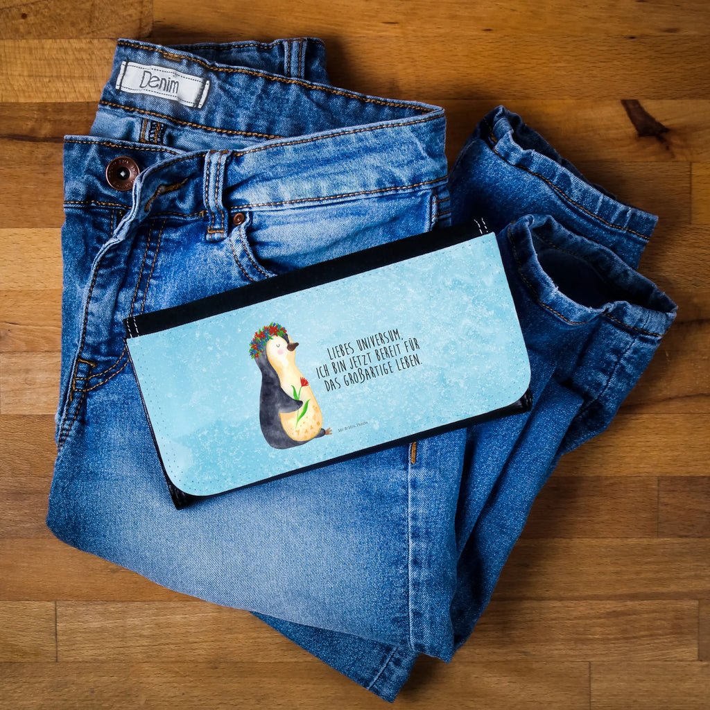 Damen Portemonnaie Pinguin Blumen Portemonnaie, Portemonee, Geldbörse, Damen, Groß, XXL, Geldbeutel, Portemonnaies, Pinguin, Pinguine, Blumenkranz, Universum, Leben, Wünsche, Ziele, Lebensziele, Motivation, Lebenslust, Liebeskummer, Geschenkidee