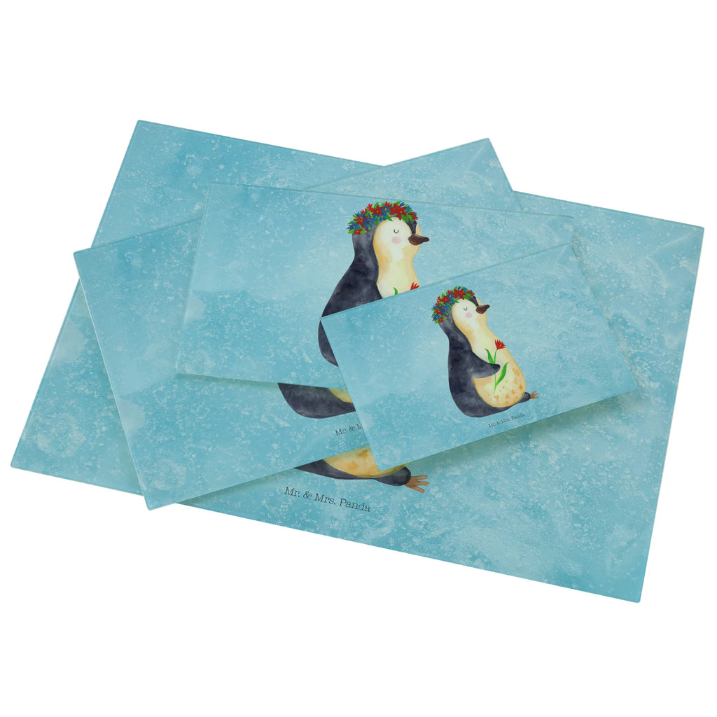 Glasschneidebrett Pinguin Blumen Glasschneidebrett, Schneidebrett, Pinguin, Pinguine, Blumenkranz, Universum, Leben, Wünsche, Ziele, Lebensziele, Motivation, Lebenslust, Liebeskummer, Geschenkidee