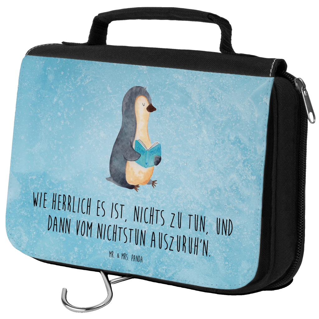 Kulturbeutel Pinguin Buch Kulturbeutel, Zum Aufhängen, Waschtasche, Kosmetiktasche, Damen, Herren, Aufbewahrungstasche, Schminktasche, Kosmetikbeutel, Organizer, Kulturtasche, Schminkutensil, Pinguin, Pinguine, Buch, Lesen, Bücherwurm, Nichtstun, Faulenzen, Ferien, Urlaub, Freizeit