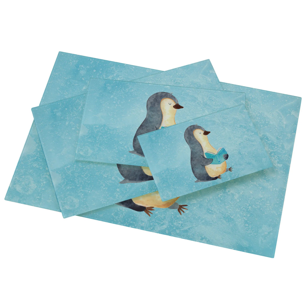 Glasschneidebrett Pinguin Buch Glasschneidebrett, Schneidebrett, Frühstücksbrett, Küche, Pinguin, Pinguine, Buch, Lesen, Bücherwurm, Nichtstun, Faulenzen, Ferien, Urlaub, Freizeit