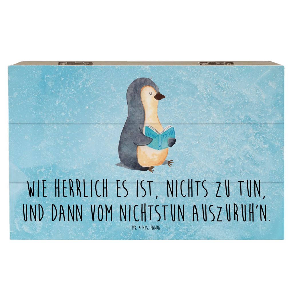 Holzkiste Pinguin Buch Holzkiste, Kiste, Schatzkiste, Truhe, Schatulle, XXL, Erinnerungsbox, Erinnerungskiste, Dekokiste, Aufbewahrungsbox, Geschenkbox, Geschenkdose, Pinguin, Pinguine, Buch, Lesen, Bücherwurm, Nichtstun, Faulenzen, Ferien, Urlaub, Freizeit