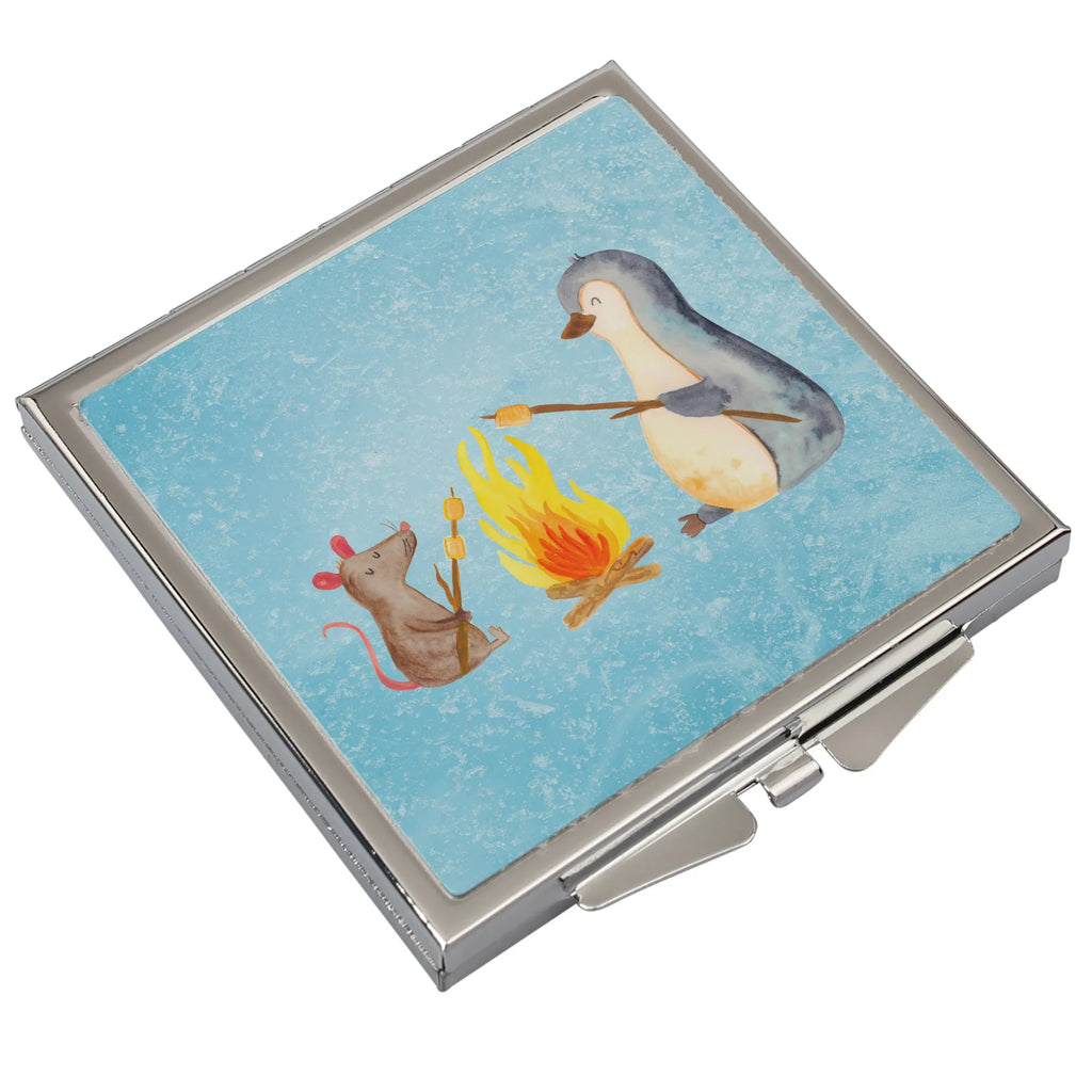 Handtaschenspiegel quadratisch Pinguin Lagerfeuer Spiegel, Handtasche, Quadrat, silber, schminken, Schminkspiegel, Pinguin, Maus, Pinguine, Lagerfeuer, Leben, Arbeit, Job, Motivation, Büro, Büroalltag, Lebensspruch, Lebensmotivation, Neustart, Liebe, grillen, Feuer, Marshmallows