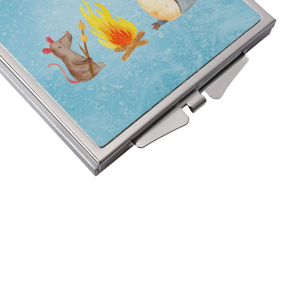 Handtaschenspiegel quadratisch Pinguin Lagerfeuer Spiegel, Handtasche, Quadrat, silber, schminken, Schminkspiegel, Pinguin, Maus, Pinguine, Lagerfeuer, Leben, Arbeit, Job, Motivation, Büro, Büroalltag, Lebensspruch, Lebensmotivation, Neustart, Liebe, grillen, Feuer, Marshmallows