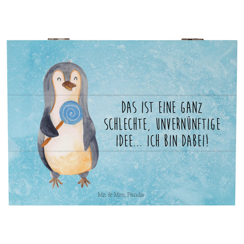 Holzkiste Pinguin Lolli Holzkiste, Kiste, Schatzkiste, Truhe, Schatulle, XXL, Erinnerungsbox, Erinnerungskiste, Dekokiste, Aufbewahrungsbox, Geschenkbox, Geschenkdose, Pinguin, Pinguine, Lolli, Süßigkeiten, Blödsinn, Spruch, Rebell, Gauner, Ganove, Rabauke