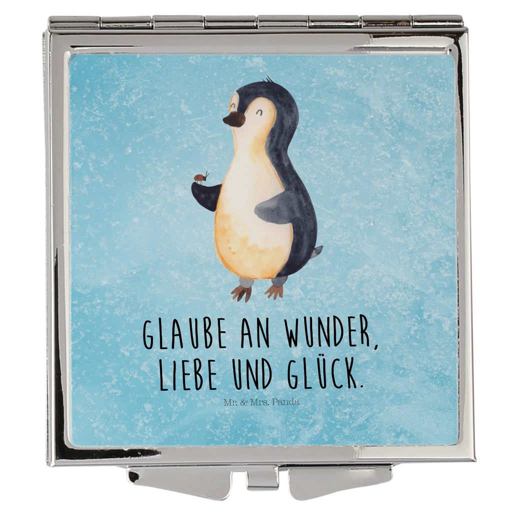 Handtaschenspiegel quadratisch Pinguin Marienkäfer Spiegel, Handtasche, Quadrat, silber, schminken, Schminkspiegel, Pinguin, Pinguine, Marienkäfer, Liebe, Wunder, Glück, Freude, Lebensfreude