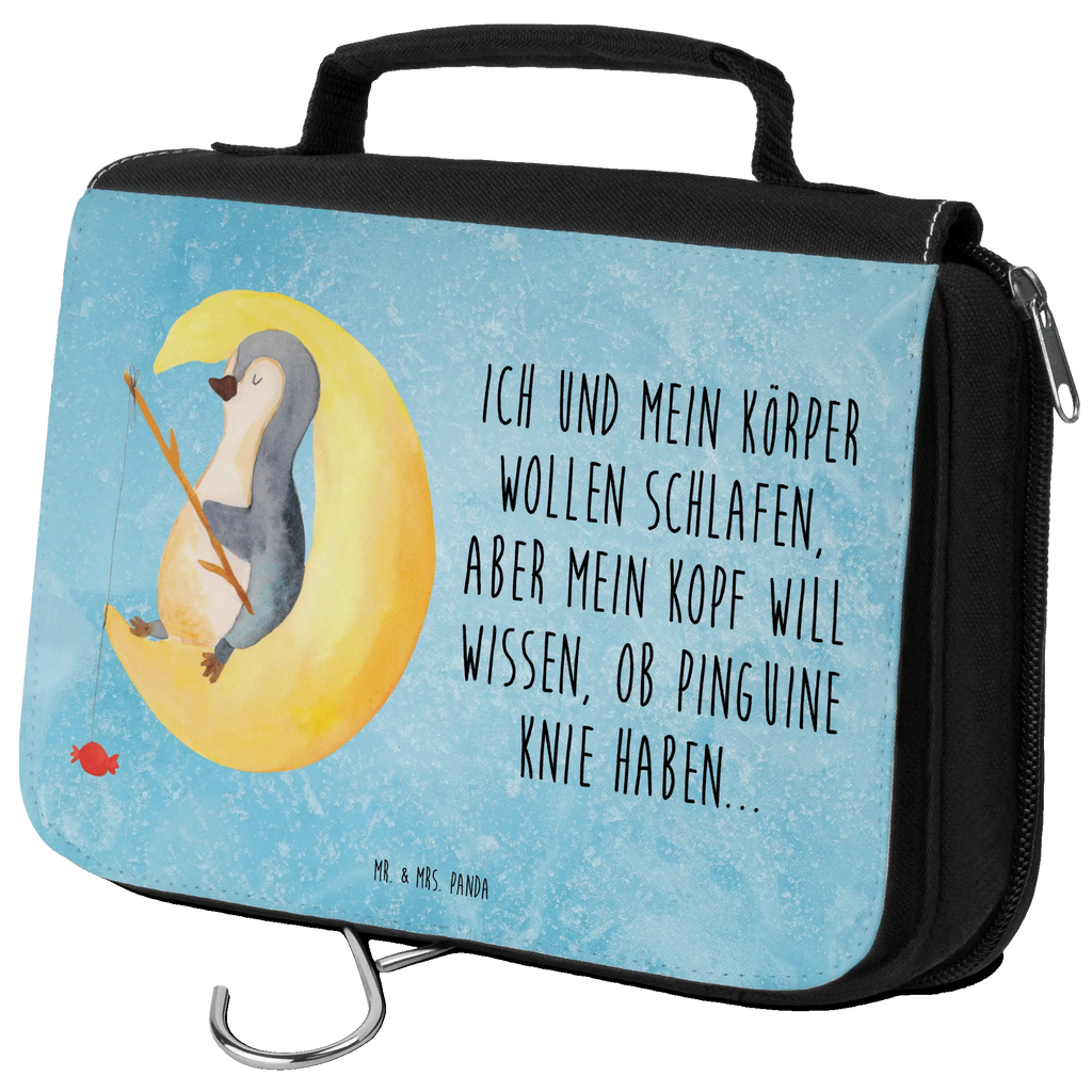 Kulturbeutel Pinguin Mond Kulturbeutel, Zum Aufhängen, Waschtasche, Kosmetiktasche, Damen, Herren, Aufbewahrungstasche, Schminktasche, Kosmetikbeutel, Organizer, Kulturtasche, Schminkutensil, Pinguin, Pinguine, Spruch, schlafen, Nachtruhe, Einschlafen, Schlafzimmer, Schlafstörungen, Gästezimmer