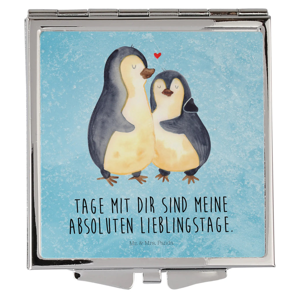 Handtaschenspiegel quadratisch Pinguin umarmen Spiegel, Handtasche, Quadrat, silber, schminken, Schminkspiegel, Pinguin, Liebe, Liebespaar, Liebesbeweis, Liebesgeschenk, Verlobung, Jahrestag, Hochzeitstag, Hochzeit, Hochzeitsgeschenk