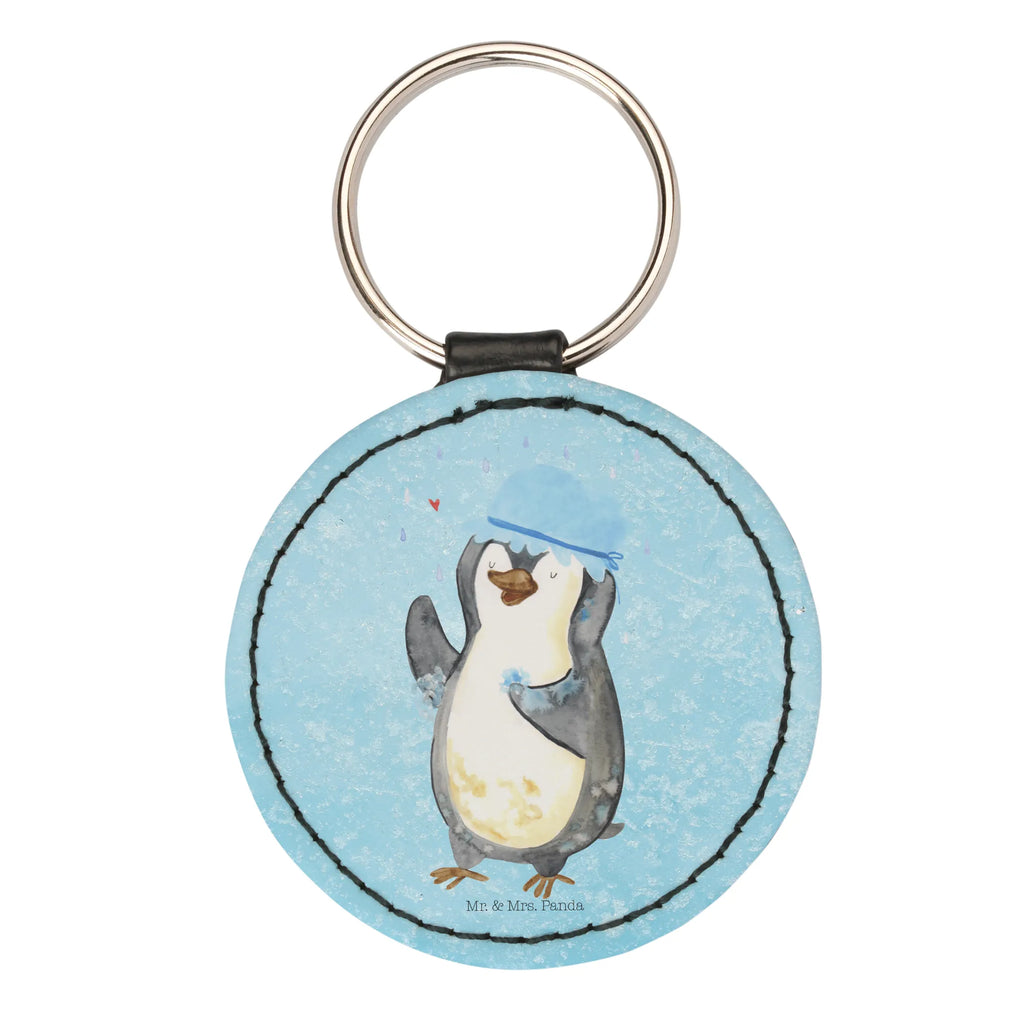 Rund Schlüsselanhänger Pinguin duscht Schlüsselanhänger, Anhänger, Taschenanhänger, Glücksbringer, Schutzengel, Pinguin, Pinguine, Dusche, duschen, Lebensmotto, Motivation, Neustart, Neuanfang, glücklich sein