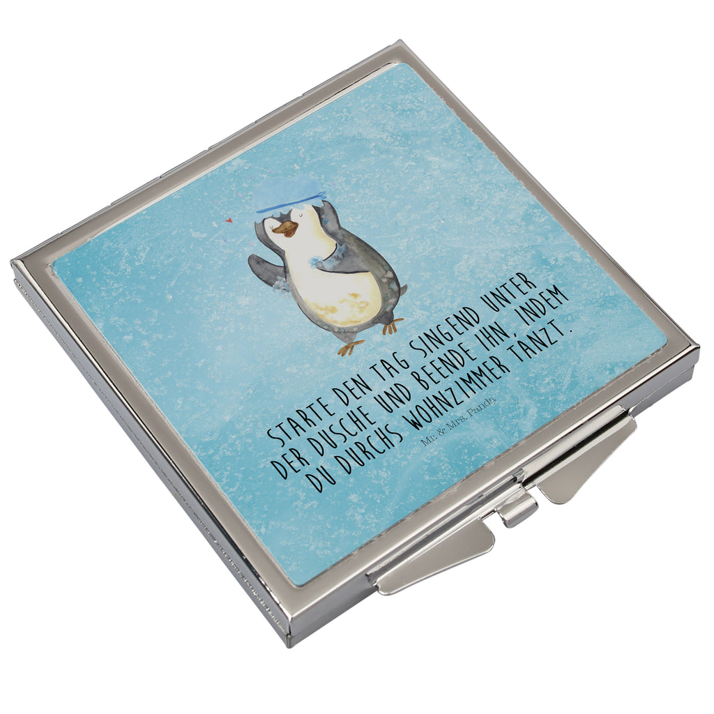 Handtaschenspiegel quadratisch Pinguin Duschen Spiegel, Handtasche, Quadrat, silber, schminken, Schminkspiegel, Pinguin, Pinguine, Dusche, duschen, Lebensmotto, Motivation, Neustart, Neuanfang, glücklich sein