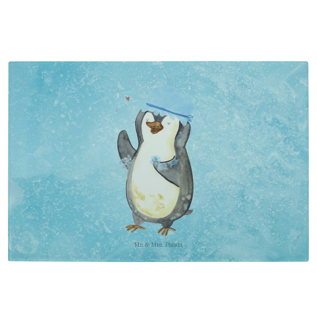 Glasschneidebrett Pinguin Duschen Glasschneidebrett, Schneidebrett, Frühstücksbrett, Küche, Pinguin, Pinguine, Dusche, duschen, Lebensmotto, Motivation, Neustart, Neuanfang, glücklich sein