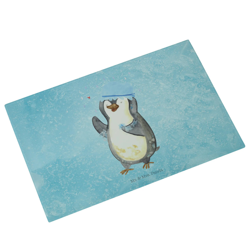 Glasschneidebrett Pinguin Duschen Glasschneidebrett, Schneidebrett, Frühstücksbrett, Küche, Pinguin, Pinguine, Dusche, duschen, Lebensmotto, Motivation, Neustart, Neuanfang, glücklich sein